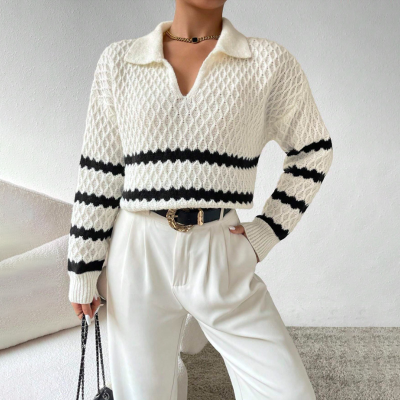 Damen kurzer Strickpullover mit Streifen