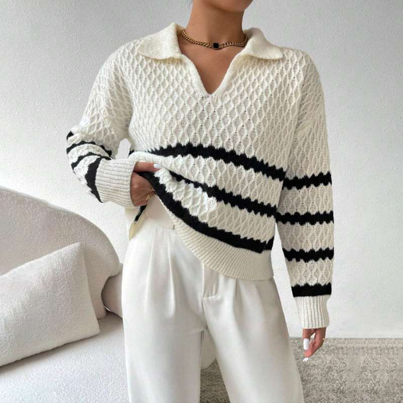 Damen kurzer Strickpullover mit Streifen