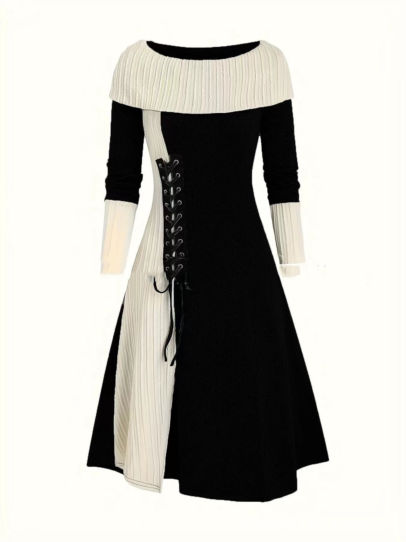 Damen auffälliges Strickkleid mit Kontrastfarben
