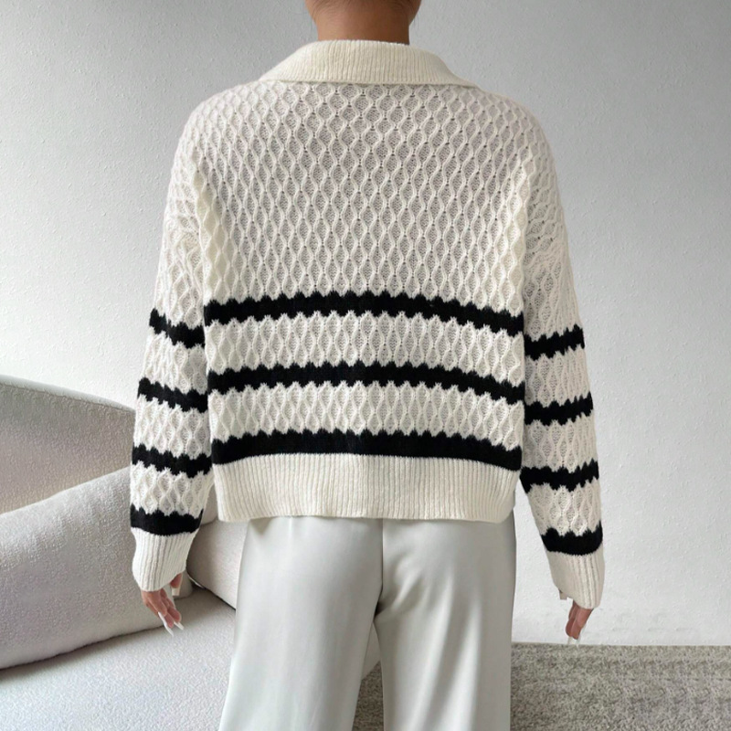 Damen kurzer Strickpullover mit Streifen
