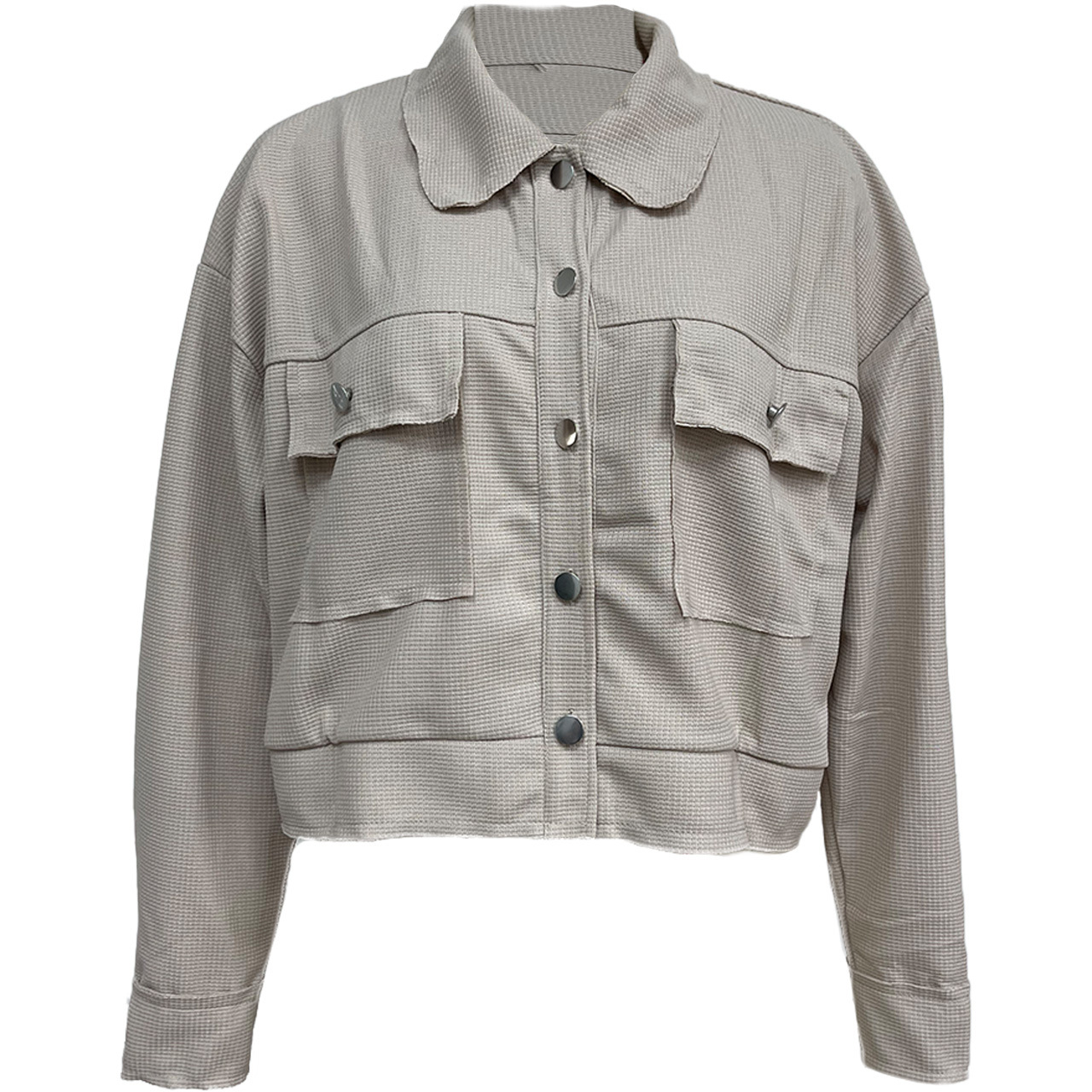 Damen stylische Übergangsjacke mit Waffelstruktur und aufgesetzten Taschen