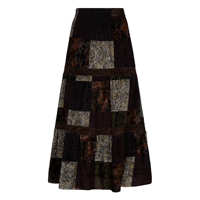 Damen Patchwork Maxirock aus Samt