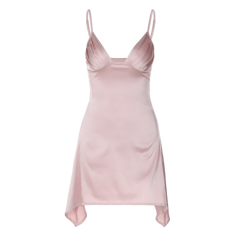 Damen Satin Minikleid mit asymmetrischem Saum und elegantem V-Ausschnitt WOLFF