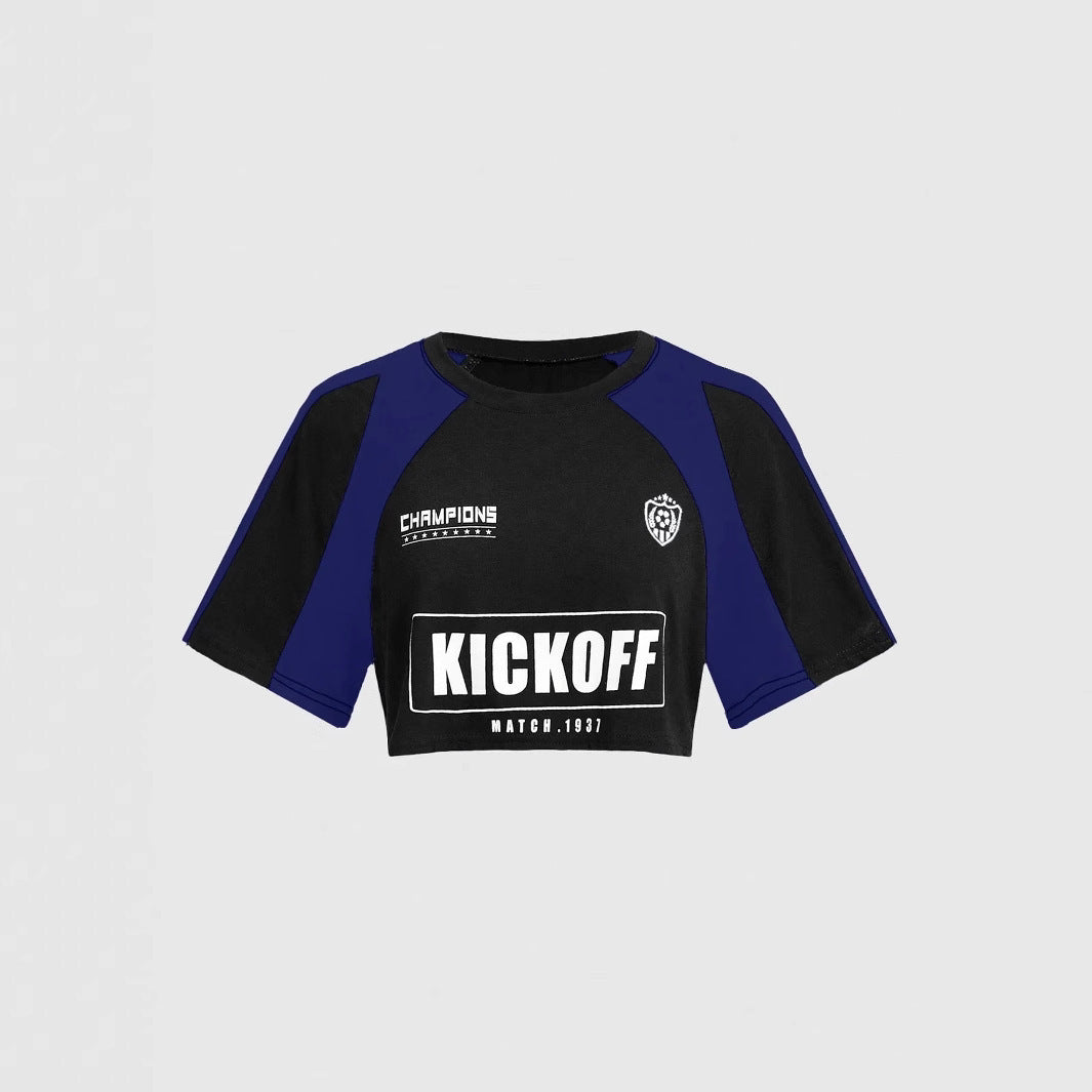 Damen verspieltes Crop-Top mit sportlichem Grafikdruck und kurzen Ärmeln WOLFF