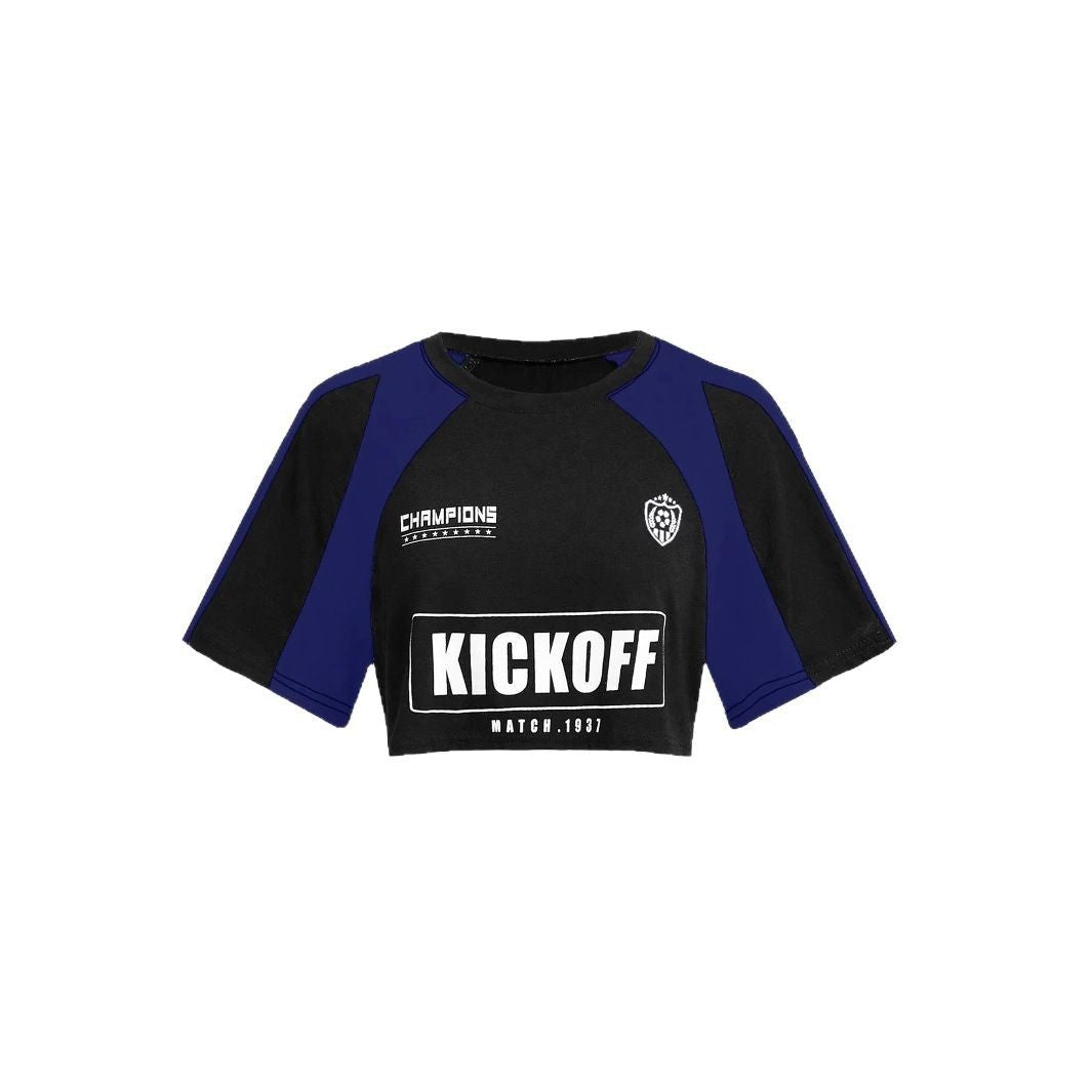 Damen verspieltes Crop-Top mit sportlichem Grafikdruck und kurzen Ärmeln WOLFF
