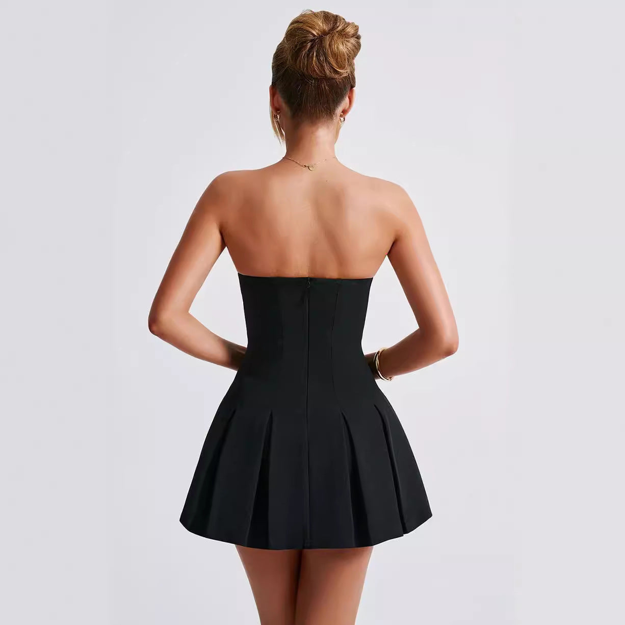 Damen Strapless Minikleid mit A-Linien Schnitt und elegantem Faltenwurf