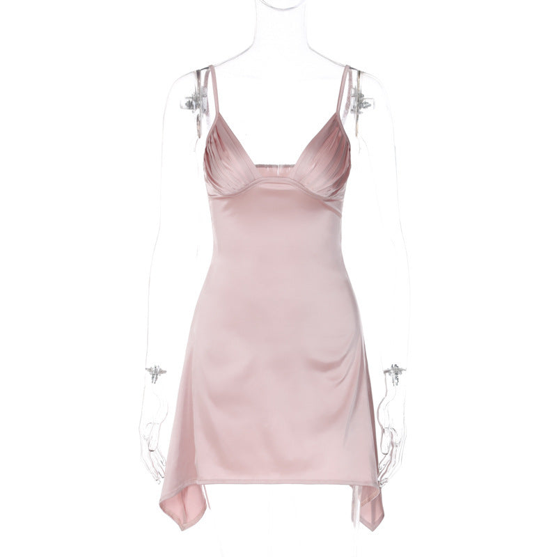 Damen Satin Minikleid mit asymmetrischem Saum und elegantem V-Ausschnitt WOLFF
