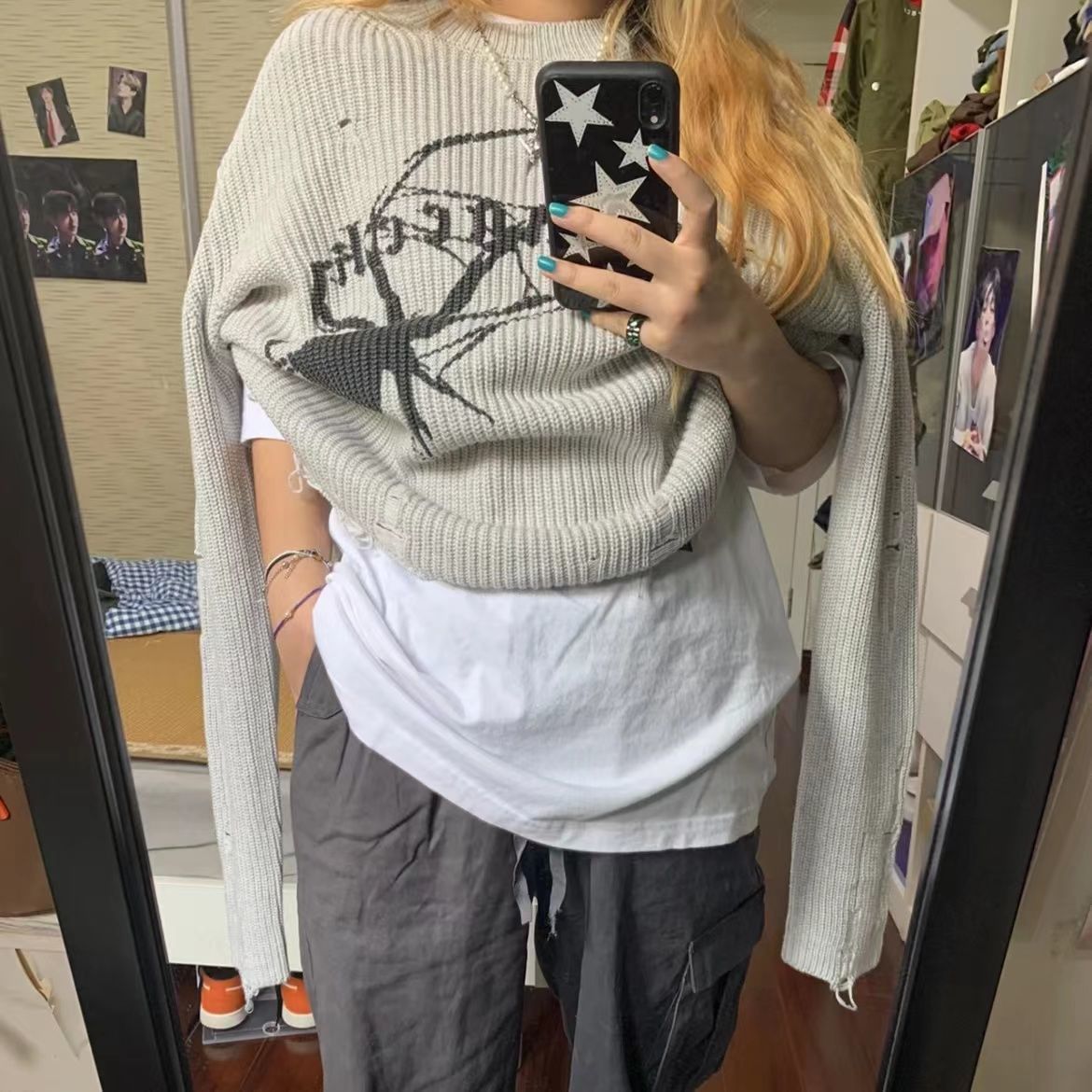 Damen Oversized Pullover mit kreativem Spinnenmotiv WOLFF