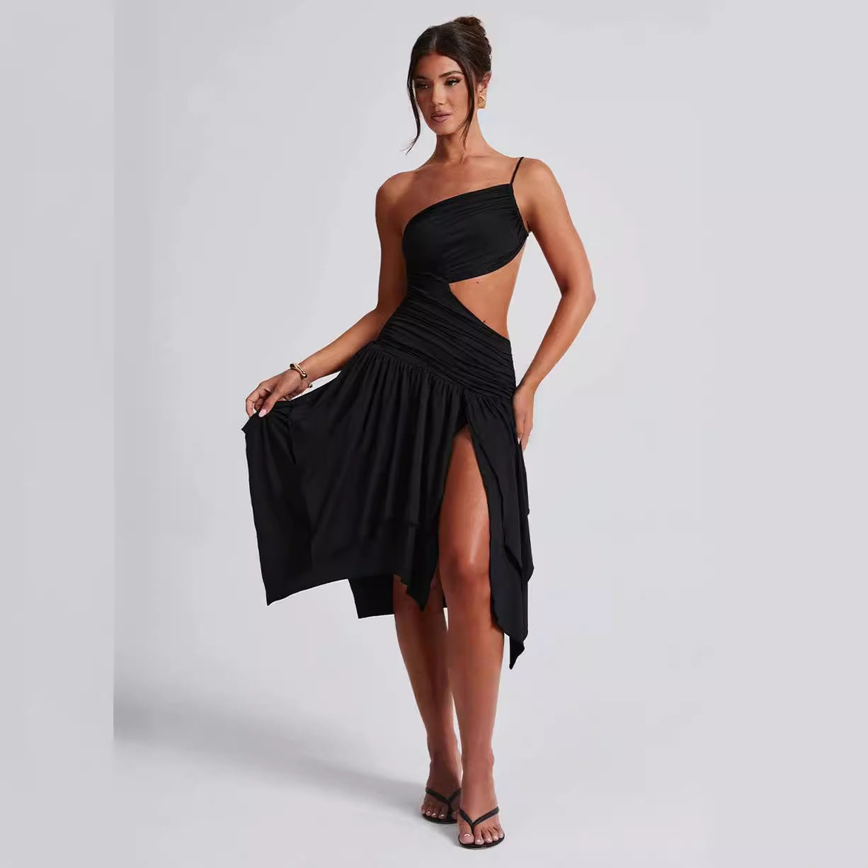 Damen asymmetrisches Cut-Out Kleid mit elegantem Wickeldesign und hohem Schlitz WOLFF