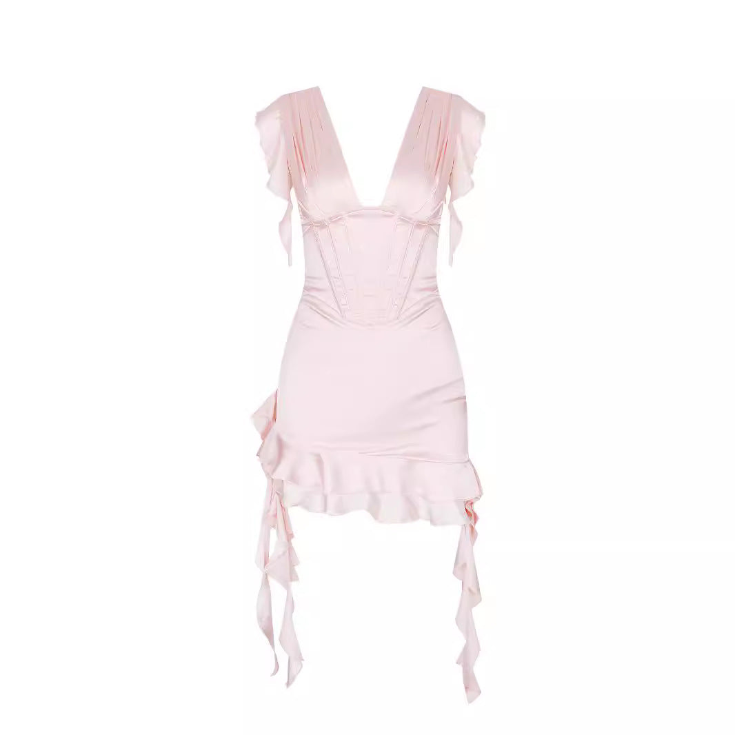 Damen asymmetrisches Rüschenkleid mit figurbetonendem Oberteil WOLFF