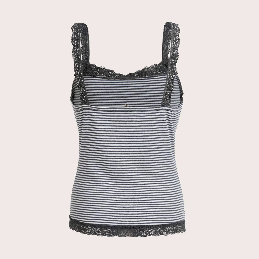 Damen Spitzen-Top mit grafischem Star-Print und Streifenmuster WOLFF