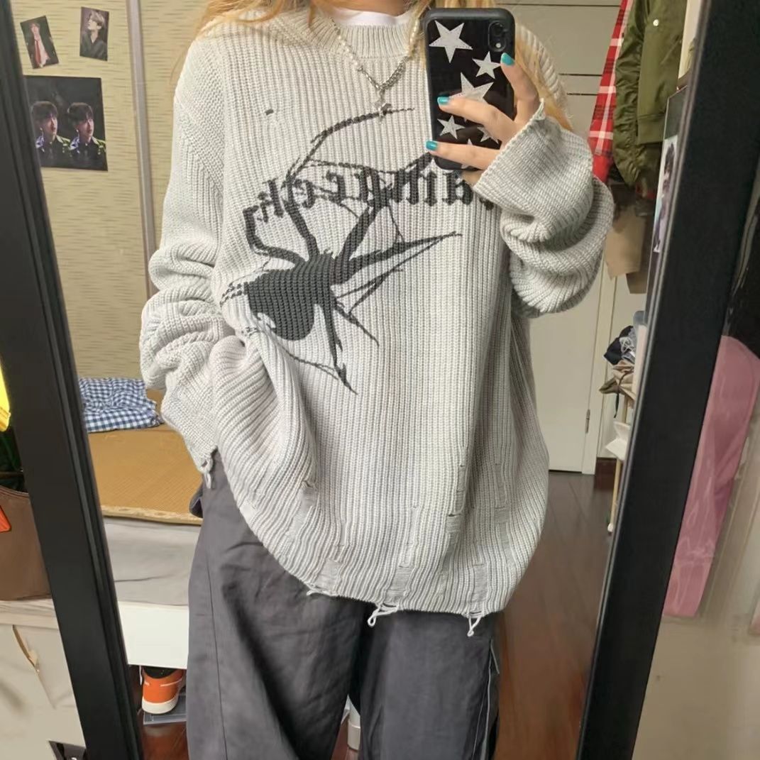 Damen Oversized Pullover mit kreativem Spinnenmotiv WOLFF