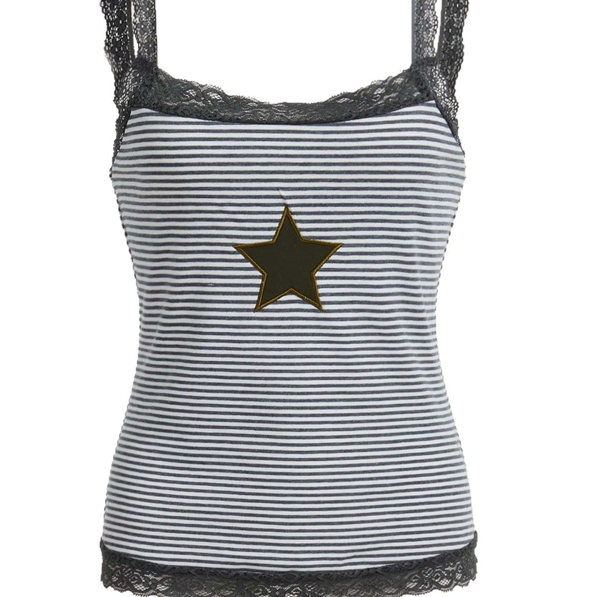 Damen Spitzen-Top mit grafischem Star-Print und Streifenmuster WOLFF