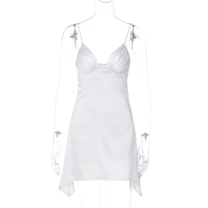 Damen Satin Minikleid mit asymmetrischem Saum und elegantem V-Ausschnitt WOLFF