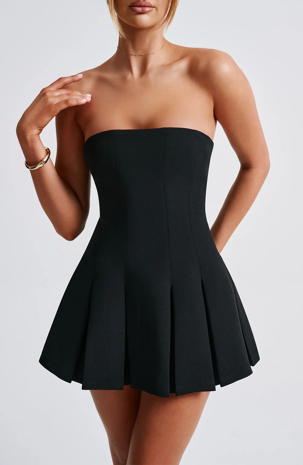 Damen Strapless Minikleid mit A-Linien Schnitt und elegantem Faltenwurf
