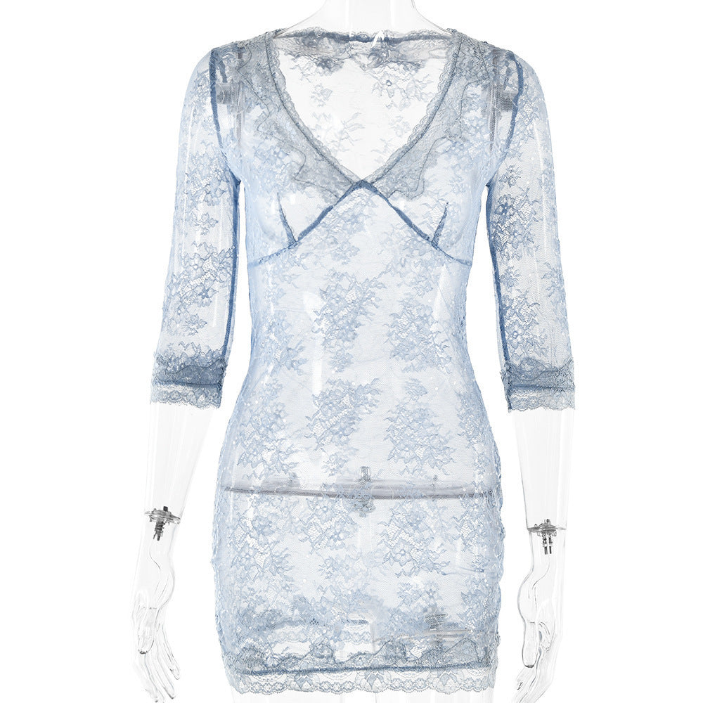 Damen Spitzen-Nachtkleid mit zarten Rüschendetails und transparentem Stoff WOLFF