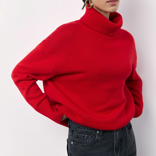 Damen trendiger Strickpullover mit Rollkragen