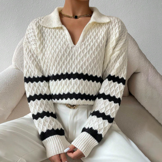 Damen kurzer Strickpullover mit Streifen