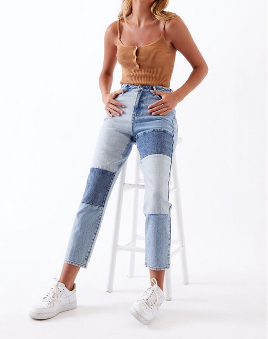 Damen stylische Patchwork Jeans