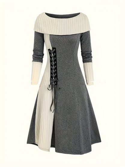 Damen auffälliges Strickkleid mit Kontrastfarben