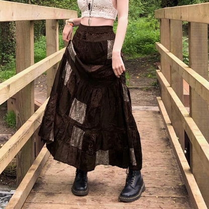 Damen Patchwork Maxirock aus Samt
