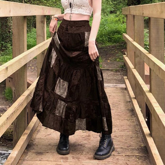 Damen Patchwork Maxirock aus Samt
