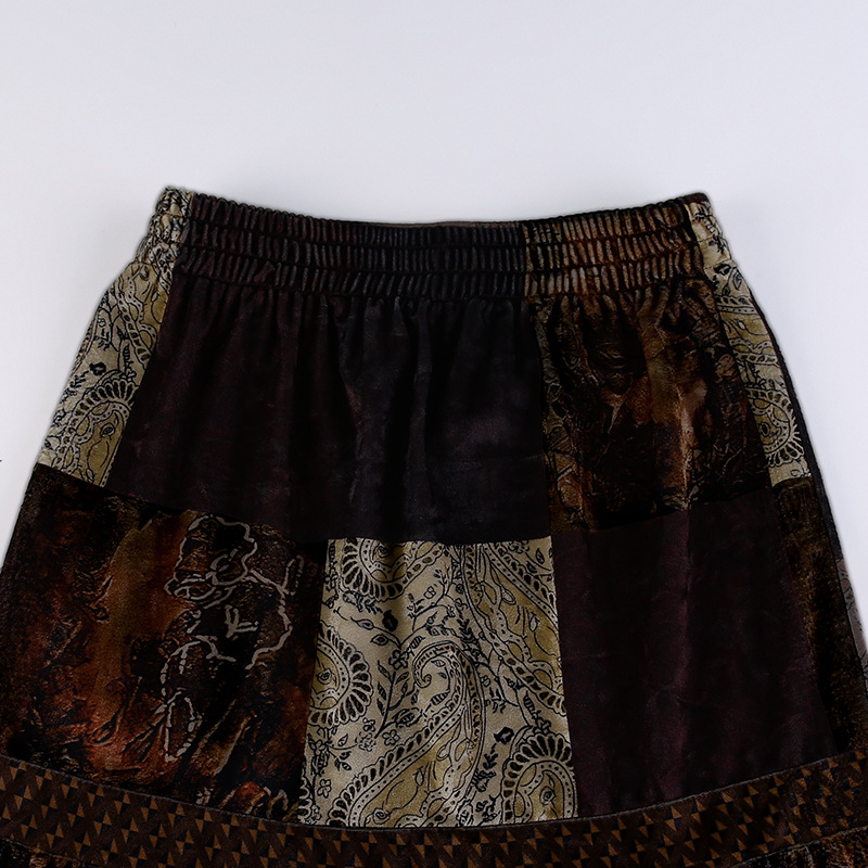 Damen Patchwork Maxirock aus Samt