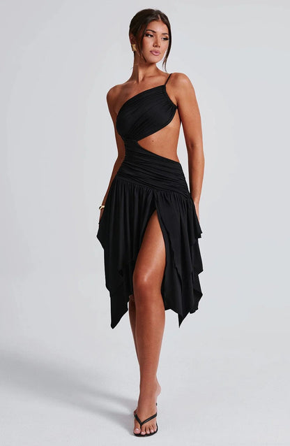 Damen asymmetrisches Cut-Out Kleid mit elegantem Wickeldesign und hohem Schlitz WOLFF