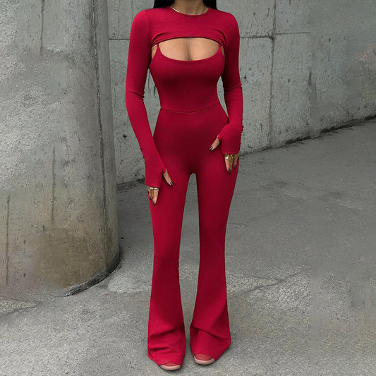 Damen Langarm-Jumpsuit mit figurbetontem Design und innovativem Cut-Out WOLFF