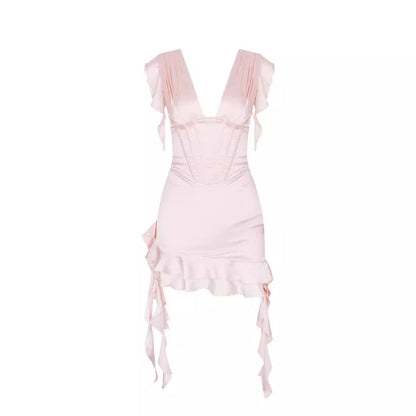Damen asymmetrisches Rüschenkleid mit figurbetonendem Oberteil WOLFF