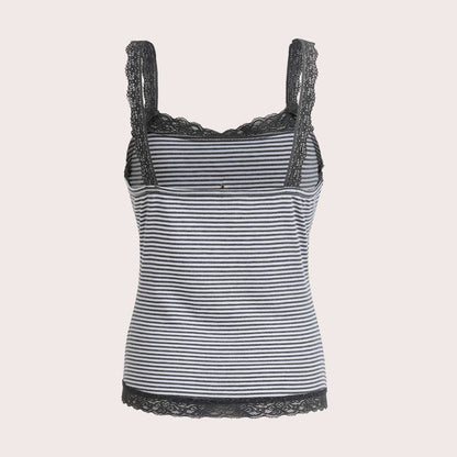 Damen Spitzen-Top mit grafischem Star-Print und Streifenmuster WOLFF