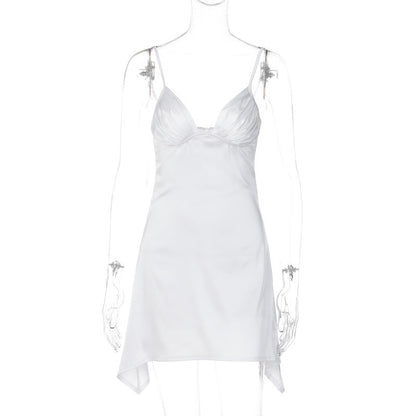 Damen Satin Minikleid mit asymmetrischem Saum und elegantem V-Ausschnitt WOLFF