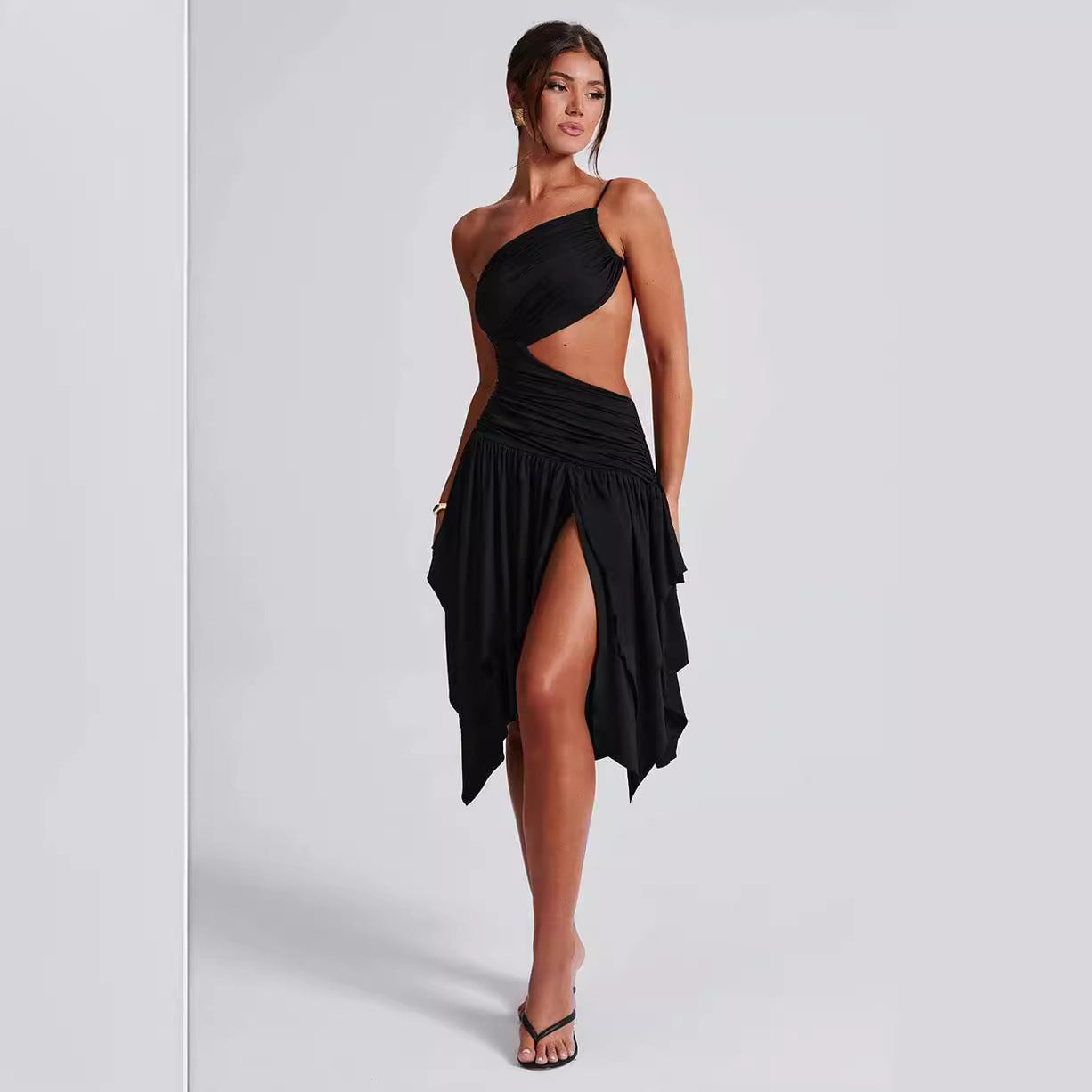 Damen asymmetrisches Cut-Out Kleid mit elegantem Wickeldesign und hohem Schlitz WOLFF