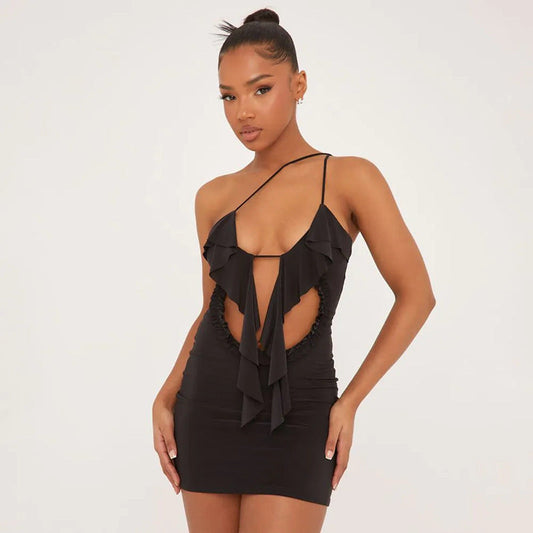 Damen Minikleid mit asymmetrischem Rüschendesign und offenem Rückenteil WOLFF
