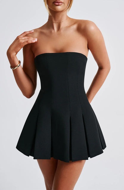 Damen Strapless Minikleid mit A-Linien Schnitt und elegantem Faltenwurf