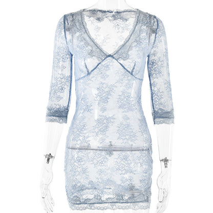 Damen Spitzen-Nachtkleid mit zarten Rüschendetails und transparentem Stoff WOLFF